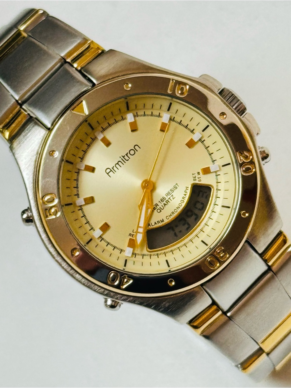 Vintage Armitron 39mm Men's Alarm Chrono Watch 7.5" Two Tone Ana-Digi 20/1651